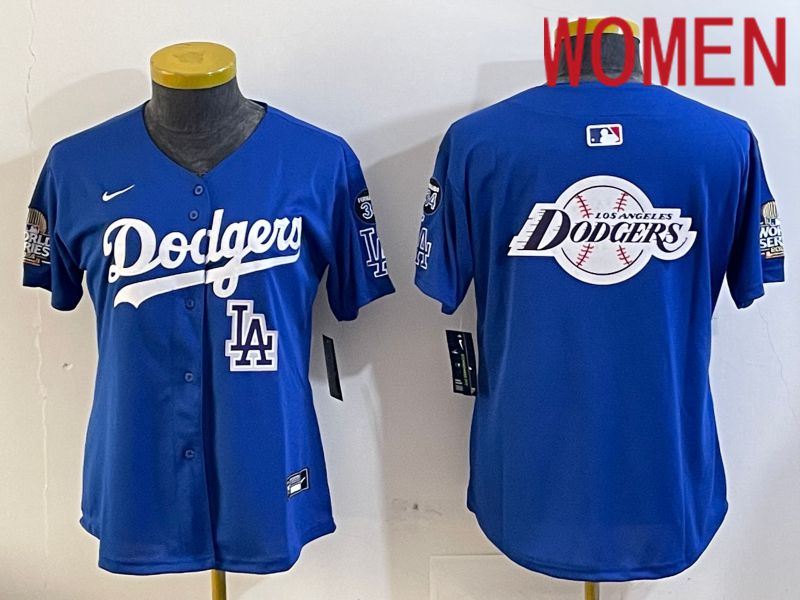 Women Los Angeles Dodgers blank 2024 World series patch blue jersey 202411282->women mlb jersey->Women Jersey